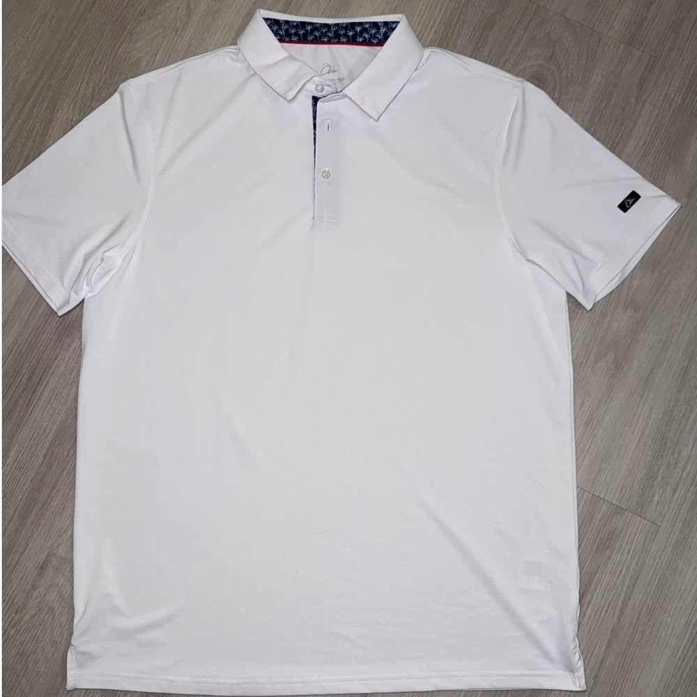 Oahu Blue Mens Performance Polo Shirt White Tropical Trim XL Short Sleeve Golf